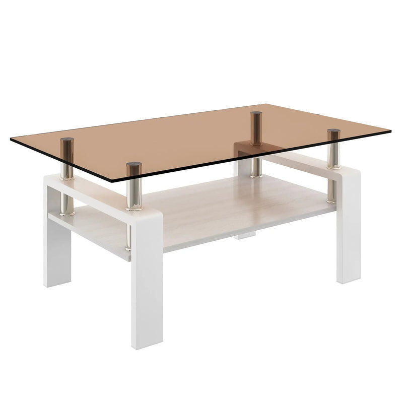 Modern Rectangular Coffee Table With Tempered Transparent Glass Top And Storage Shelf by Unique Piece Furniture
