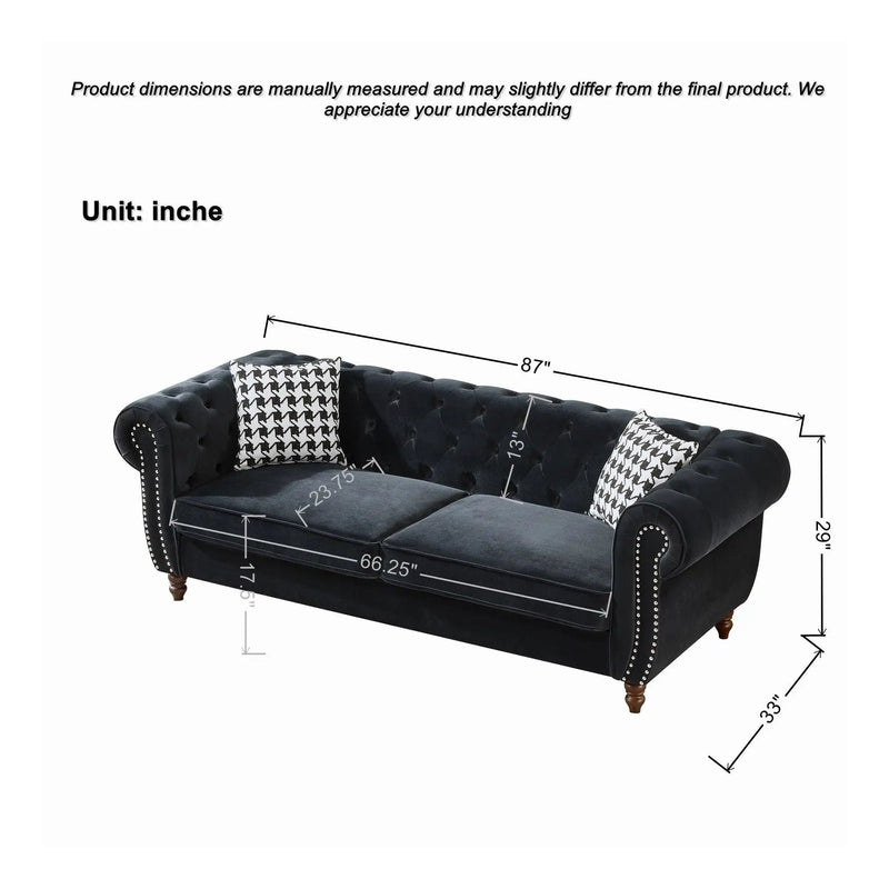 Chesterfield 3 And 2 Seater Upholstery Sofa With Roll Armrest & Nailhead Fabric Couch by HouseOfZazla