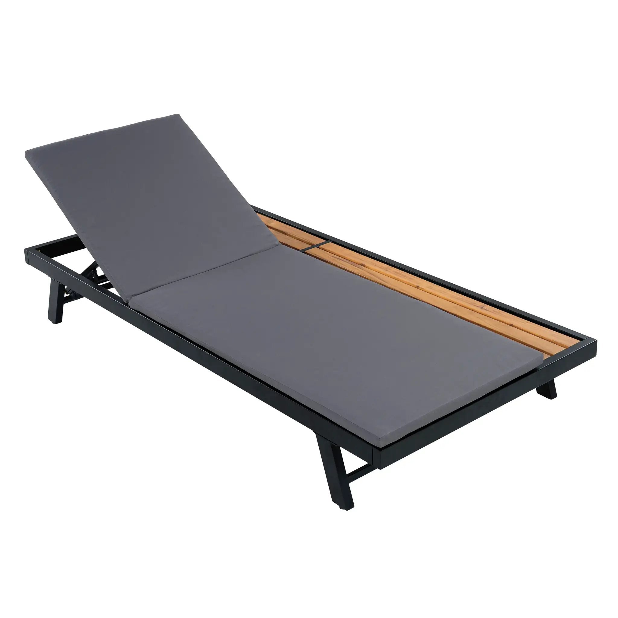 Black Iron + Teak Finish Outdoor Chaise Lounge Set by HouseOfZazla