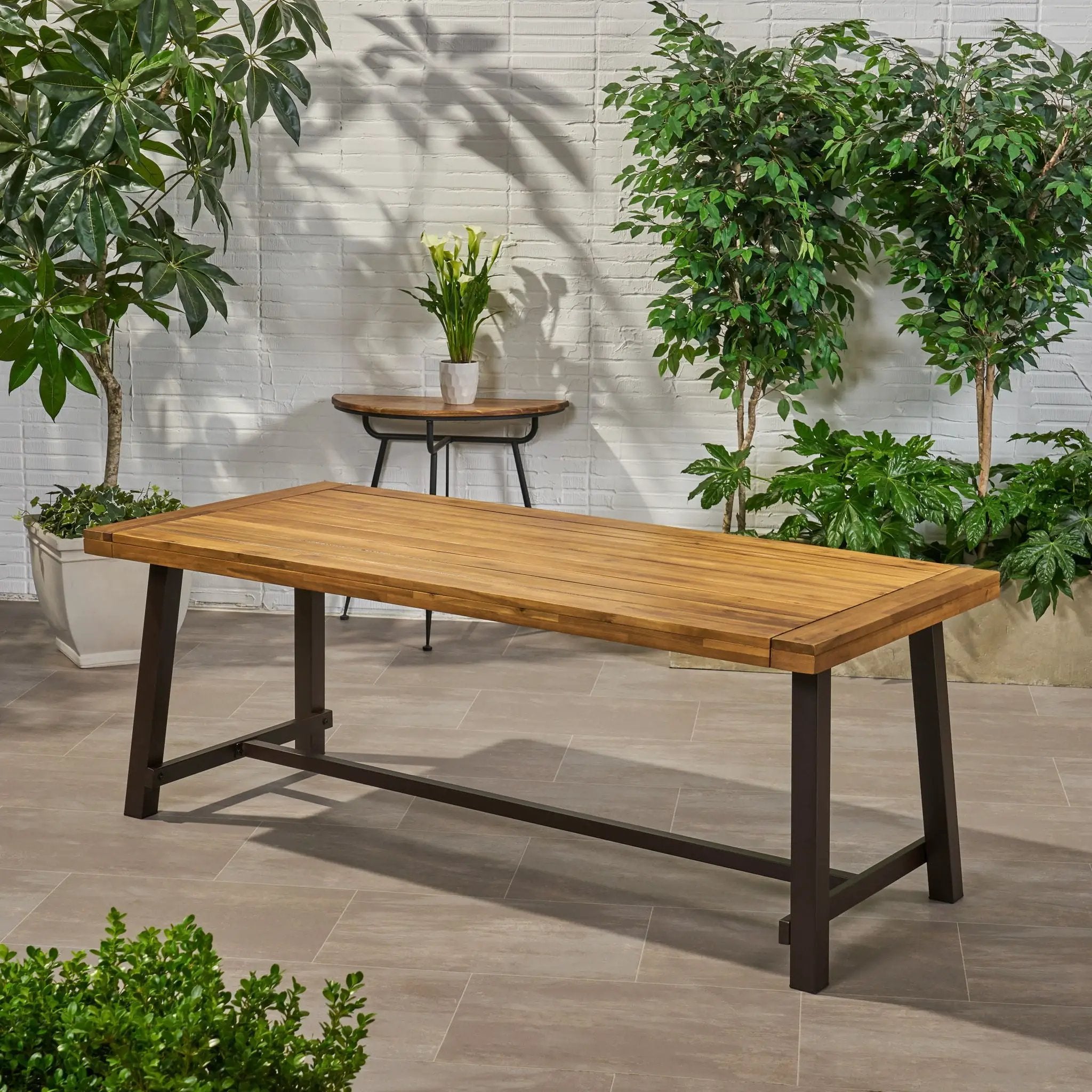 Equilibrium Outdoor Dining Table with Wooden Frame and Slat Top by HouseOfZazla
