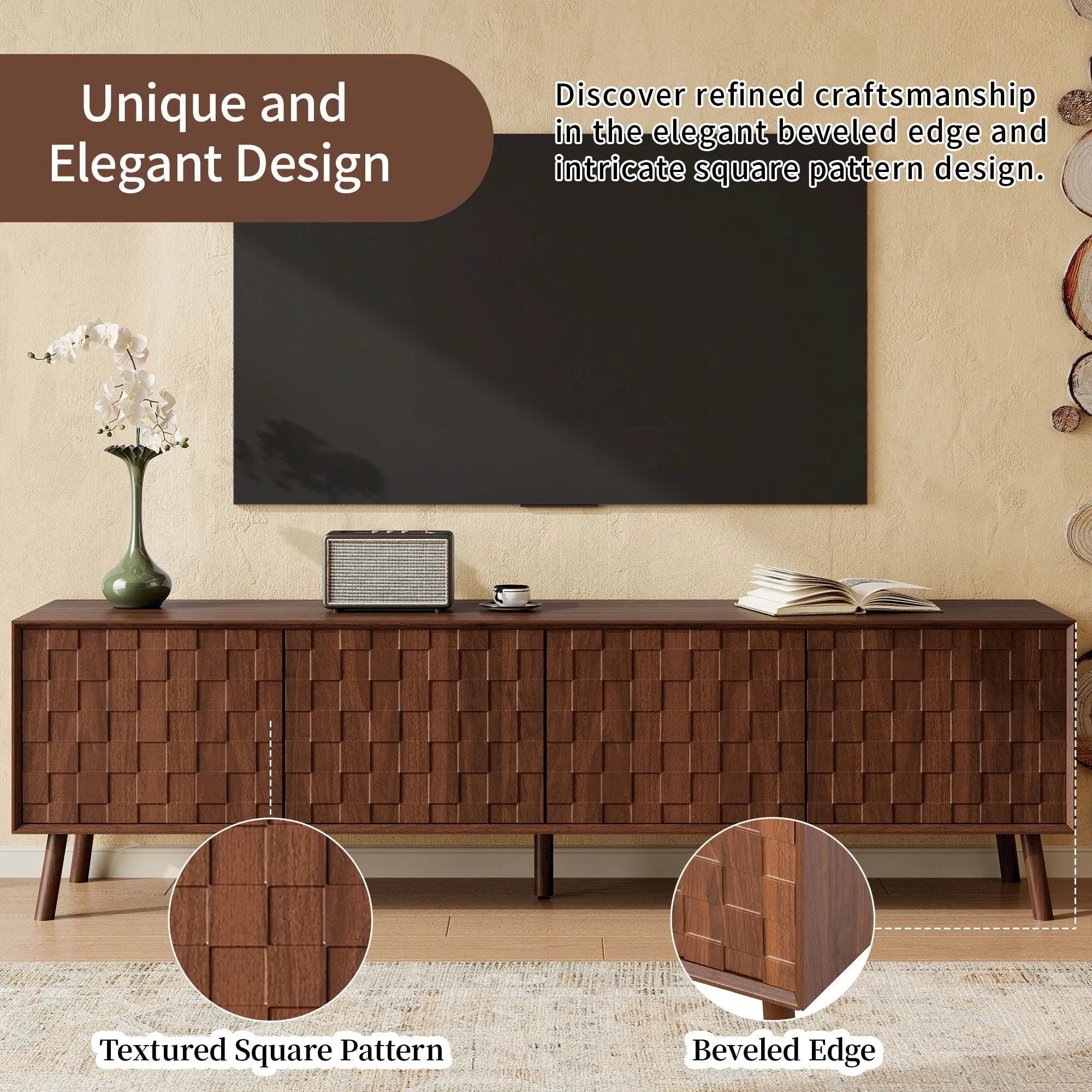TV Stand With Soft Closing Hinges And Cable Management - Walnut by HouseOfZazla