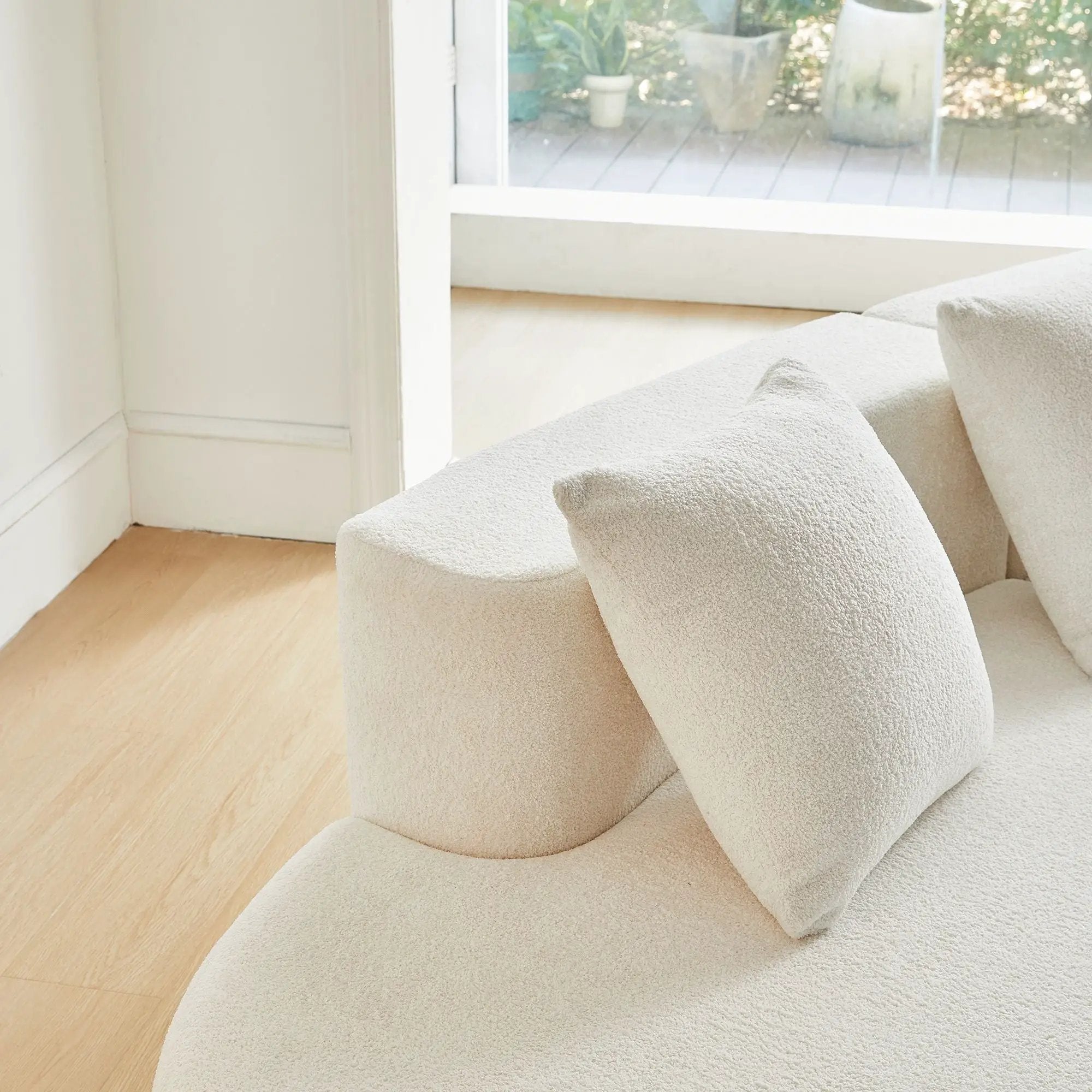 Curved Boneless Couch, Half Moon Sofa, 5 Seat Couch With High Density Foam Filled For Living Room - White by HouseOfZazla