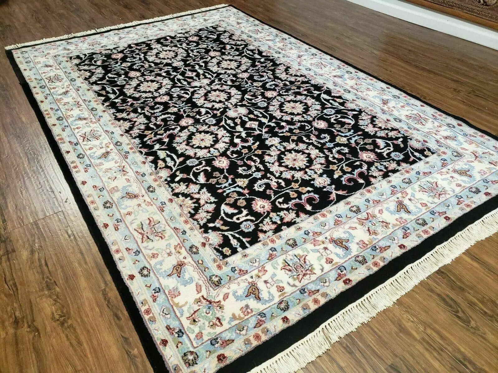 6' X 9' Handmade Indian Agra Wool Rug Carpet Vegetable Dyes Black by Jewel Rugs
