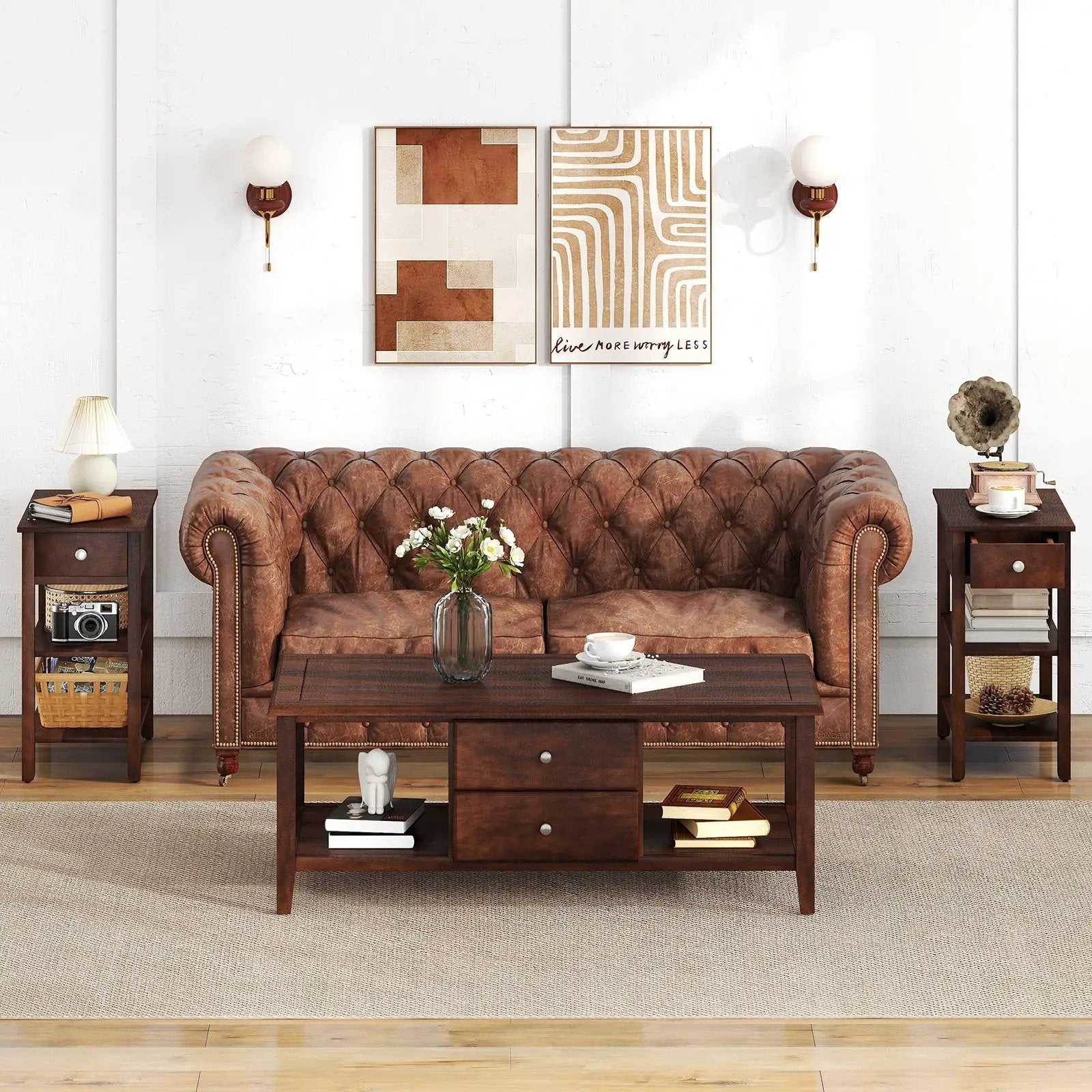 3-Tier Narrow End Table with Drawer and Storage Shelves by DirectDeals