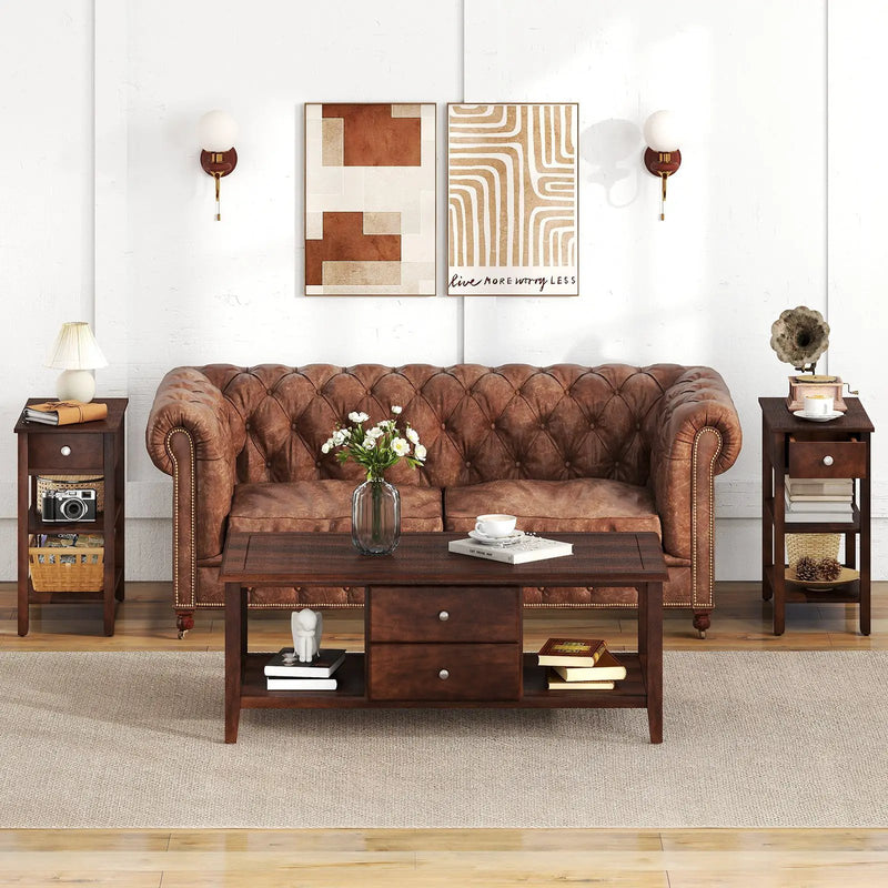 3-Tier Narrow End Table with Drawer and Storage Shelves by DirectDeals