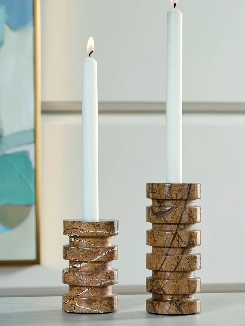 Emsleyfield - Candle Holder Set (Set of 2) - Tan by Unique Piece Furniture