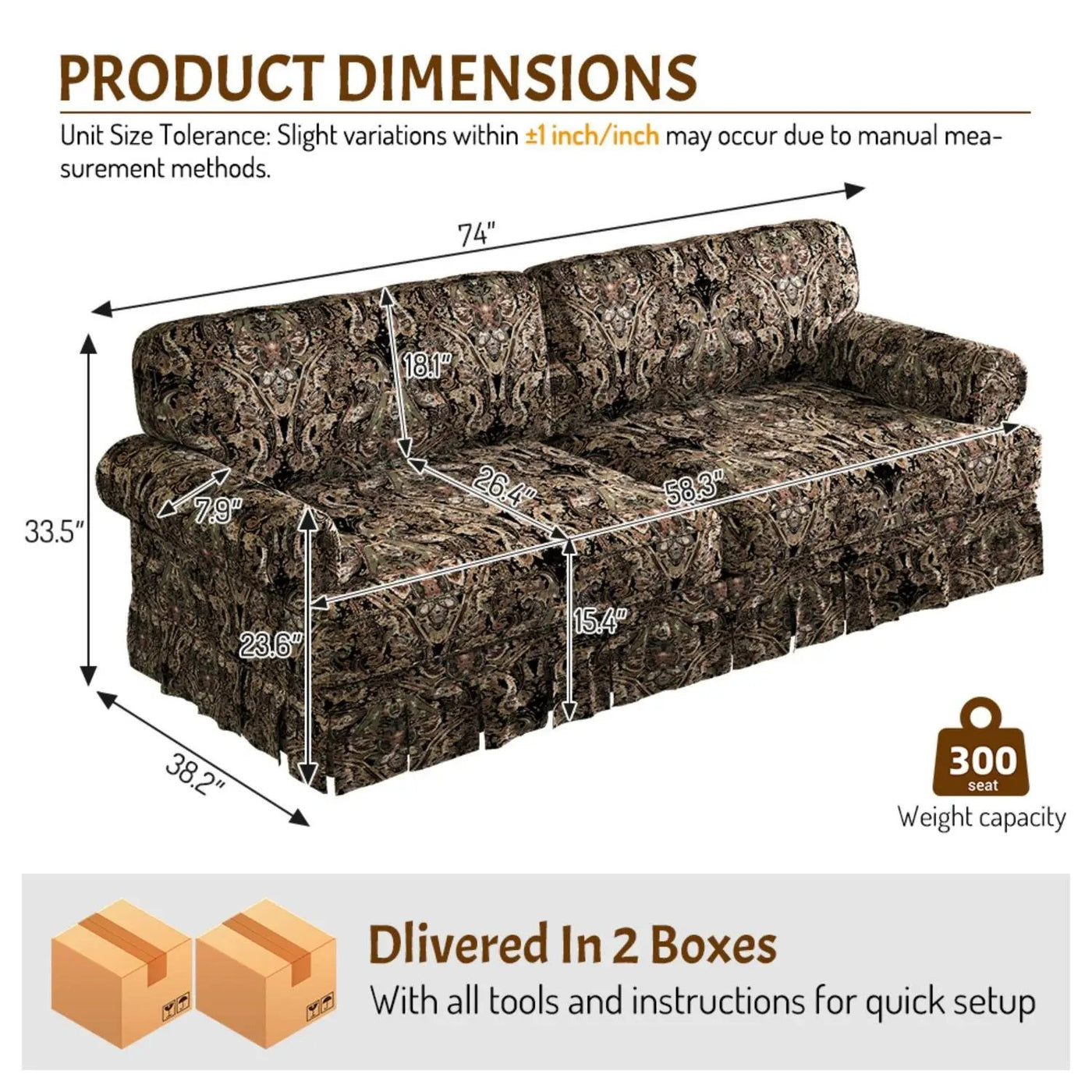 Luxuriously Comfortable Cloud Couch Sofa With Elegant Rolled Arms & Pleated Skirt Design by HouseOfZazla