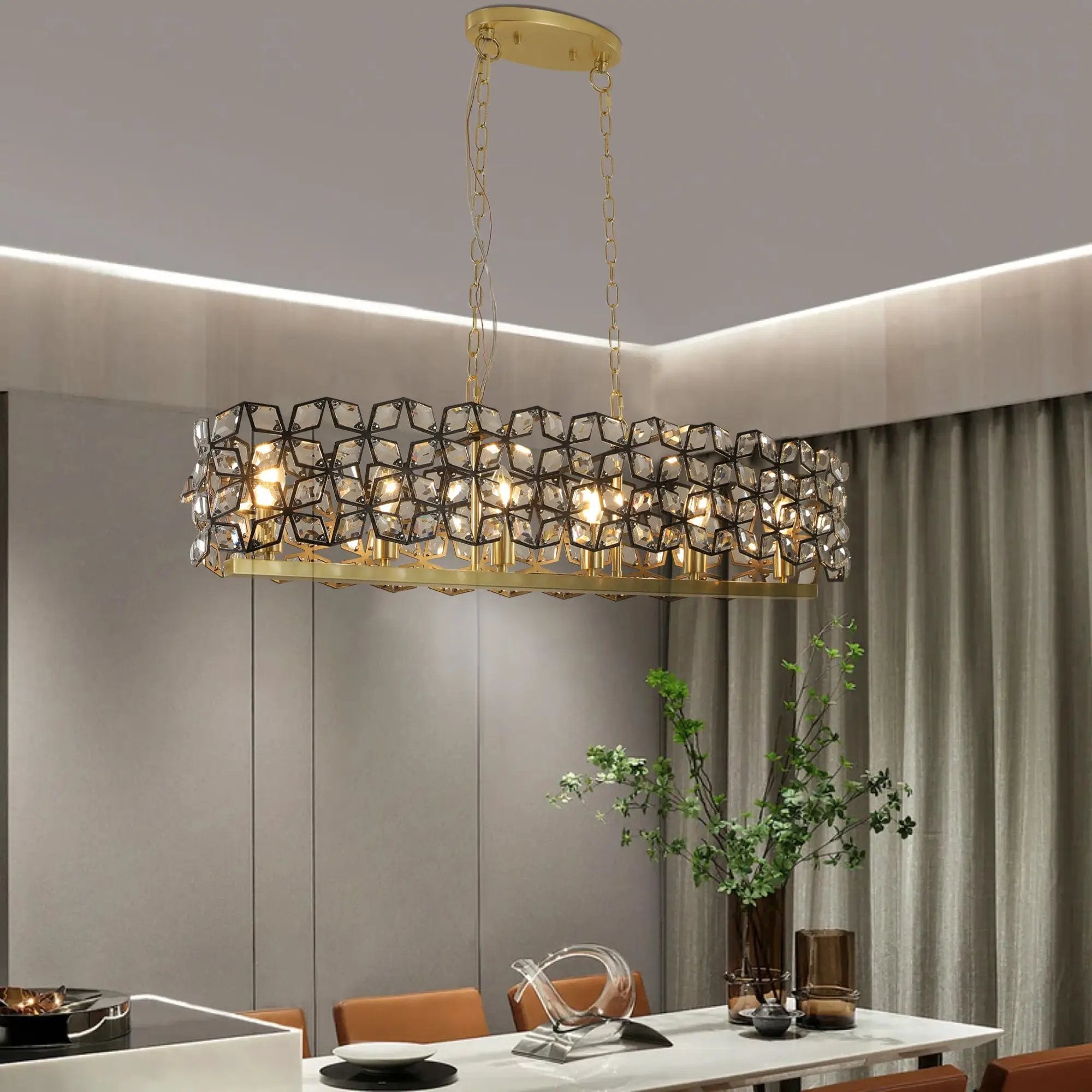 39" Contemporary Crystal and Black-Gold Pendant Chandelier by HouseOfZazla