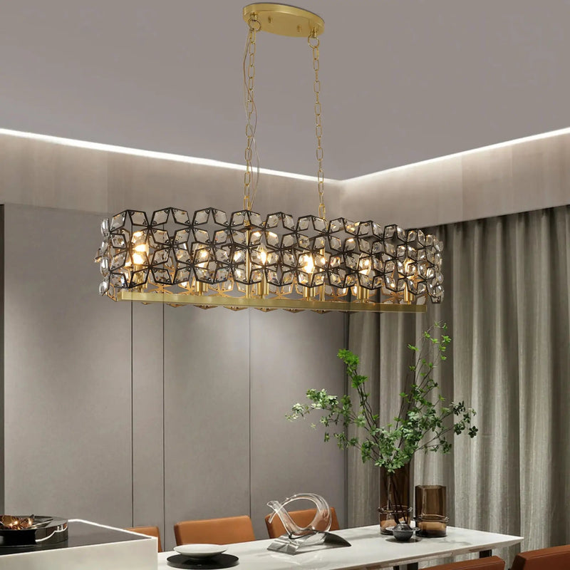 39" Contemporary Crystal and Black-Gold Pendant Chandelier by HouseOfZazla