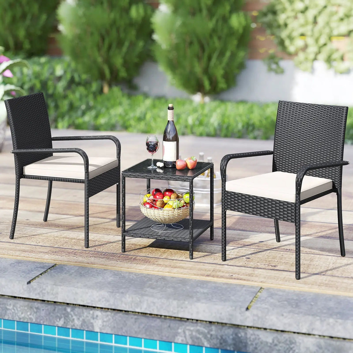 3 Piece Patio Furniture Set with Seat Cushions and Tempered Glass Tabletop, photo 4 of 24