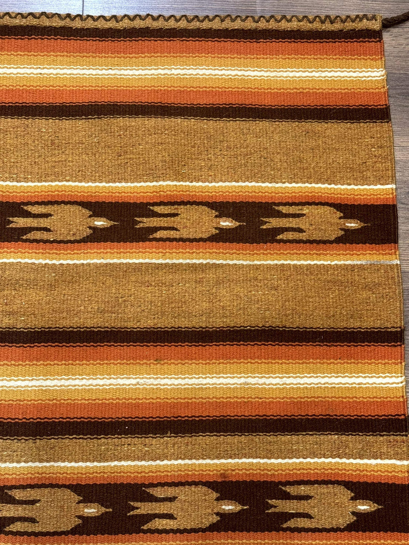 South American Rug Blanket 2.7 x 5.6, Wool, Handmade, Navajo Design, Orange Brown by Jewel Rugs