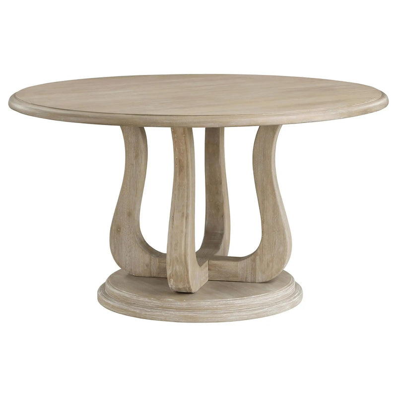 Trofello Round 60-inch Pedestal Dining Table White Washed by Unique Piece Furniture