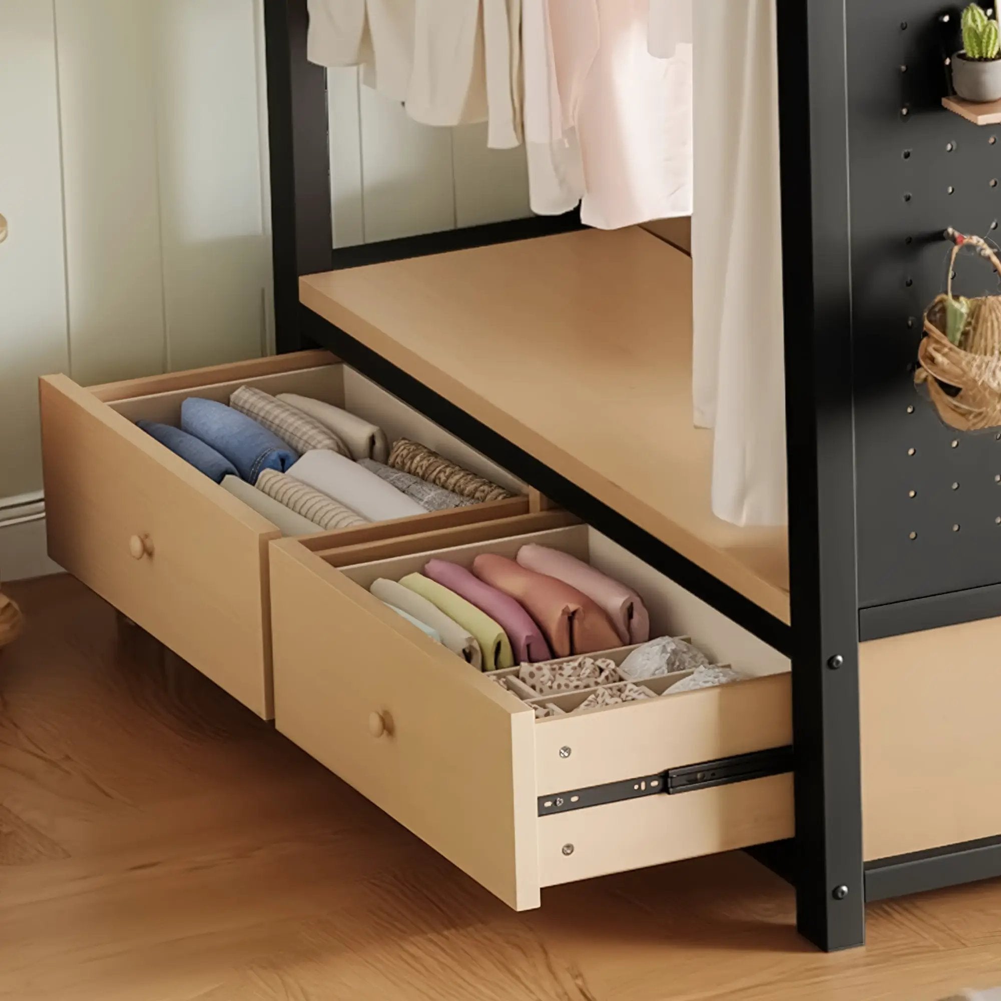 Twin XL Size Loft Bed Frame with Wardrobe and Shelves by HouseOfZazla