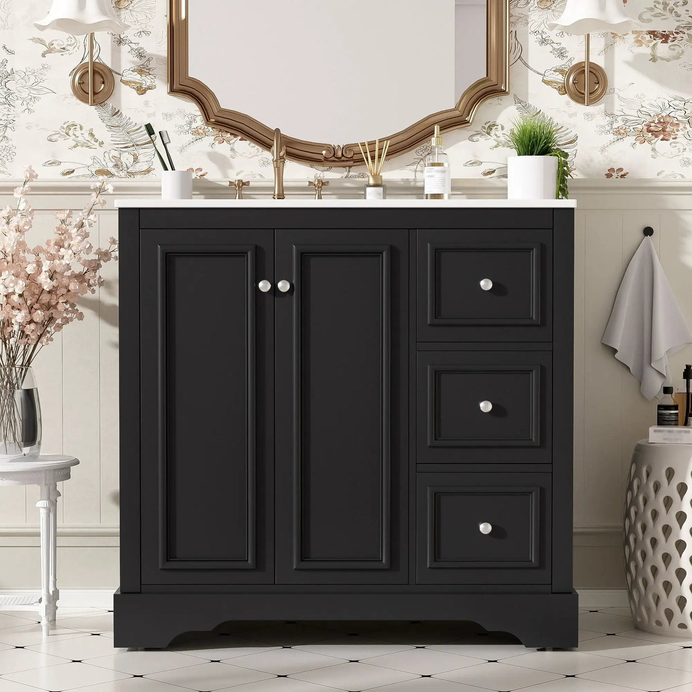 Bathroom Vanity With Sink, Soft-Close Doors, Adjustable U-Shelf, 3 Drawers by HouseOfZazla