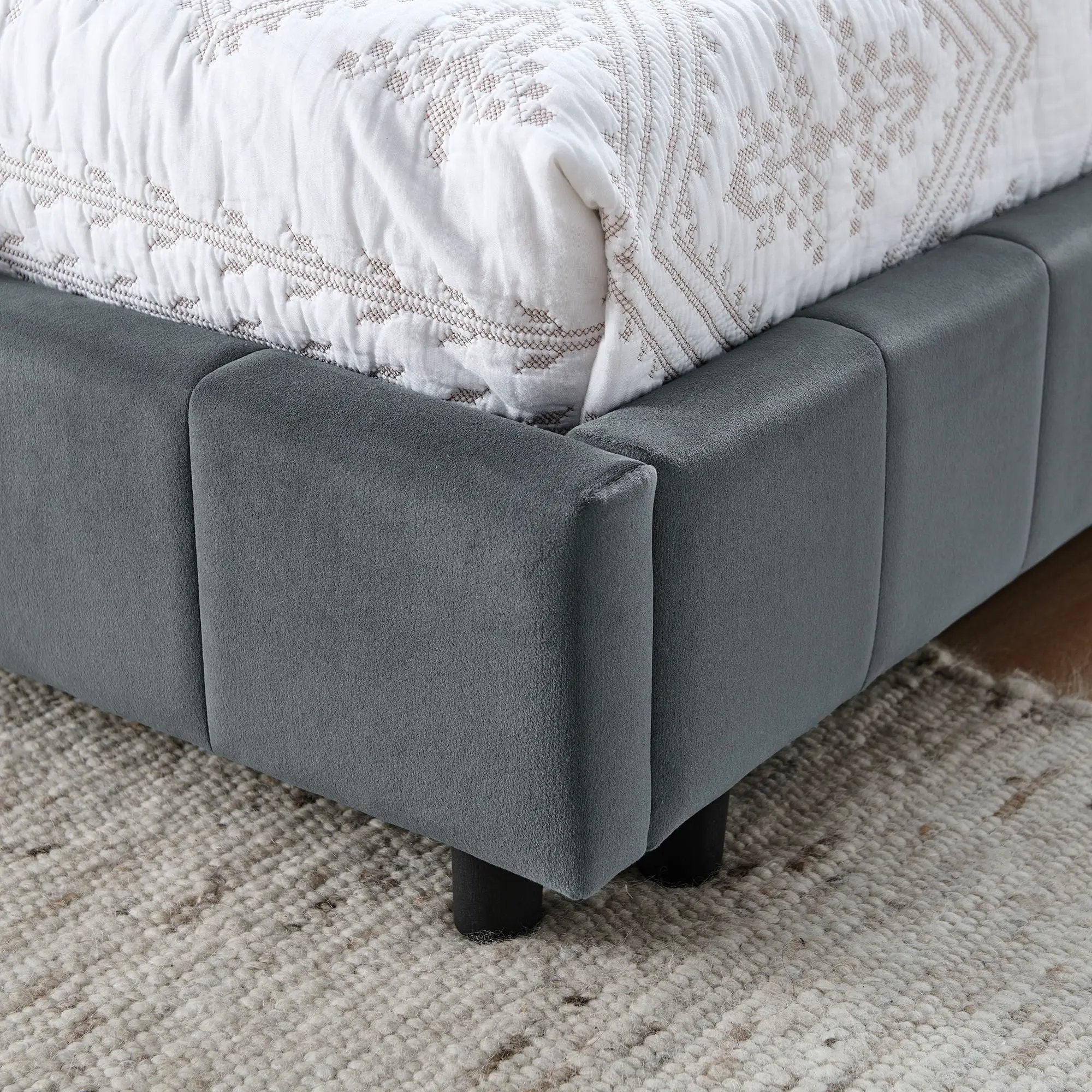 Mid-Century Storage Upholstered Tufted Bed Frame With Backrest And Armrests by Unique Piece Furniture
