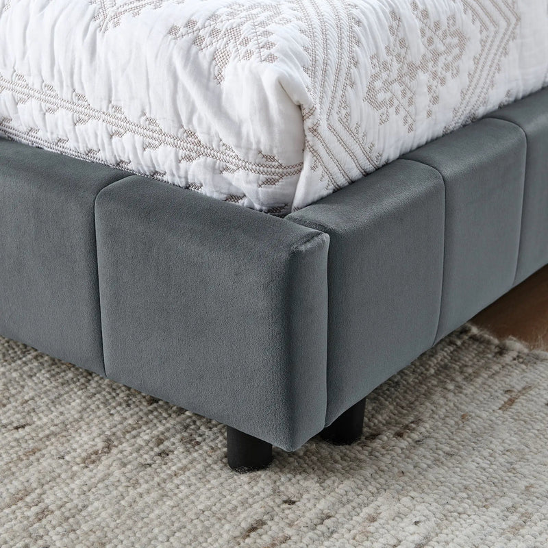 Mid-Century Storage Upholstered Tufted Bed Frame With Backrest And Armrests by Unique Piece Furniture