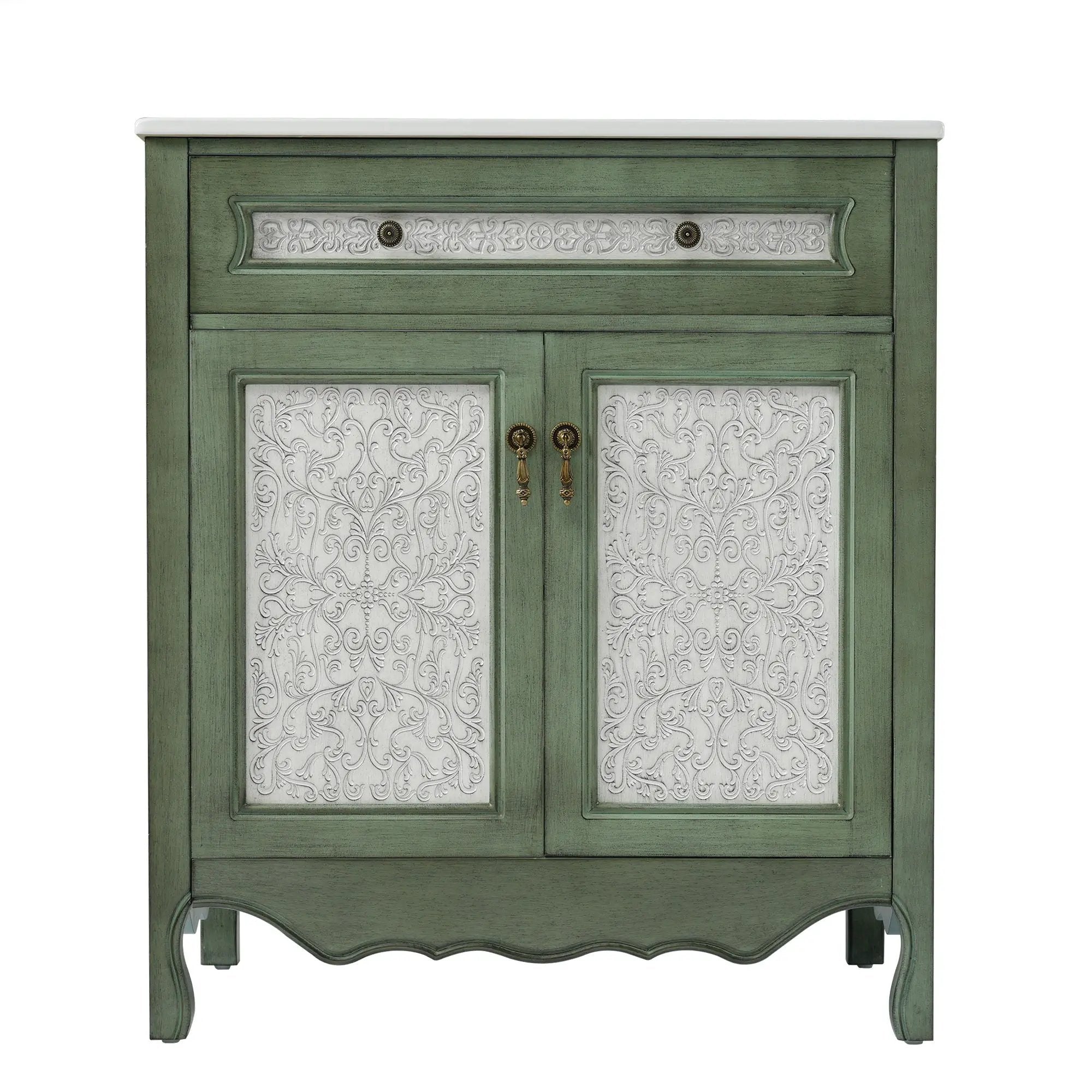 Bathroom Vanity With Rectangle Sink And Tip Out Tray - Antique Blue Green by HouseOfZazla