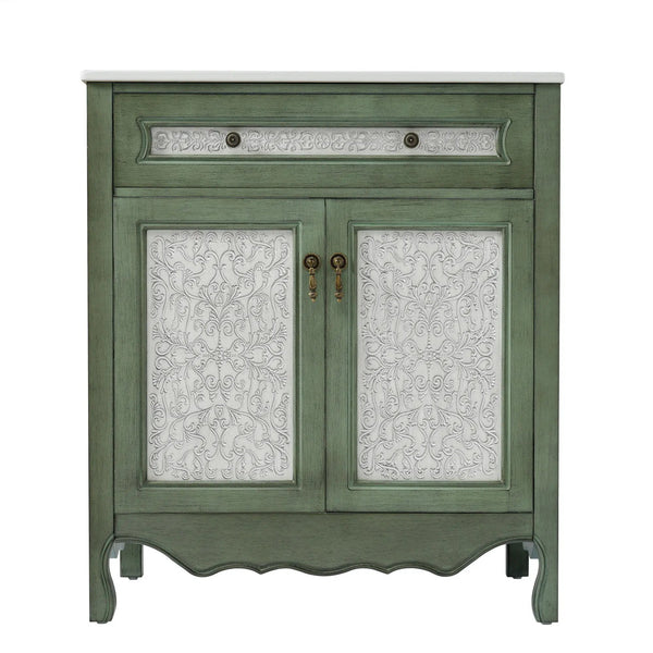 Bathroom Vanity With Rectangle Sink And Tip Out Tray - Antique Blue Green