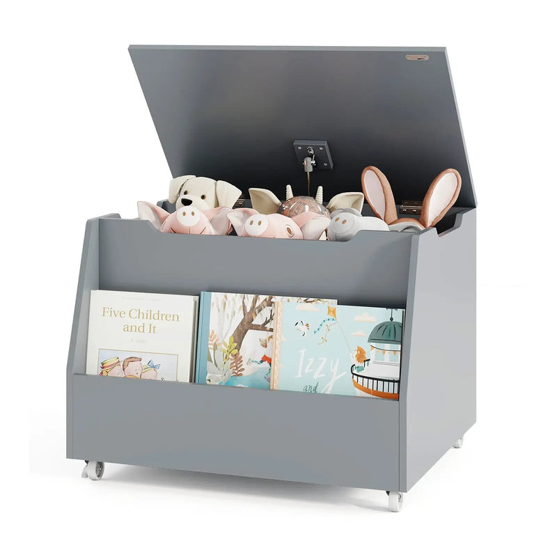 Wooden Mobile Toy Storage Organizer with Bookshelf and Lockable Wheels by DirectDeals