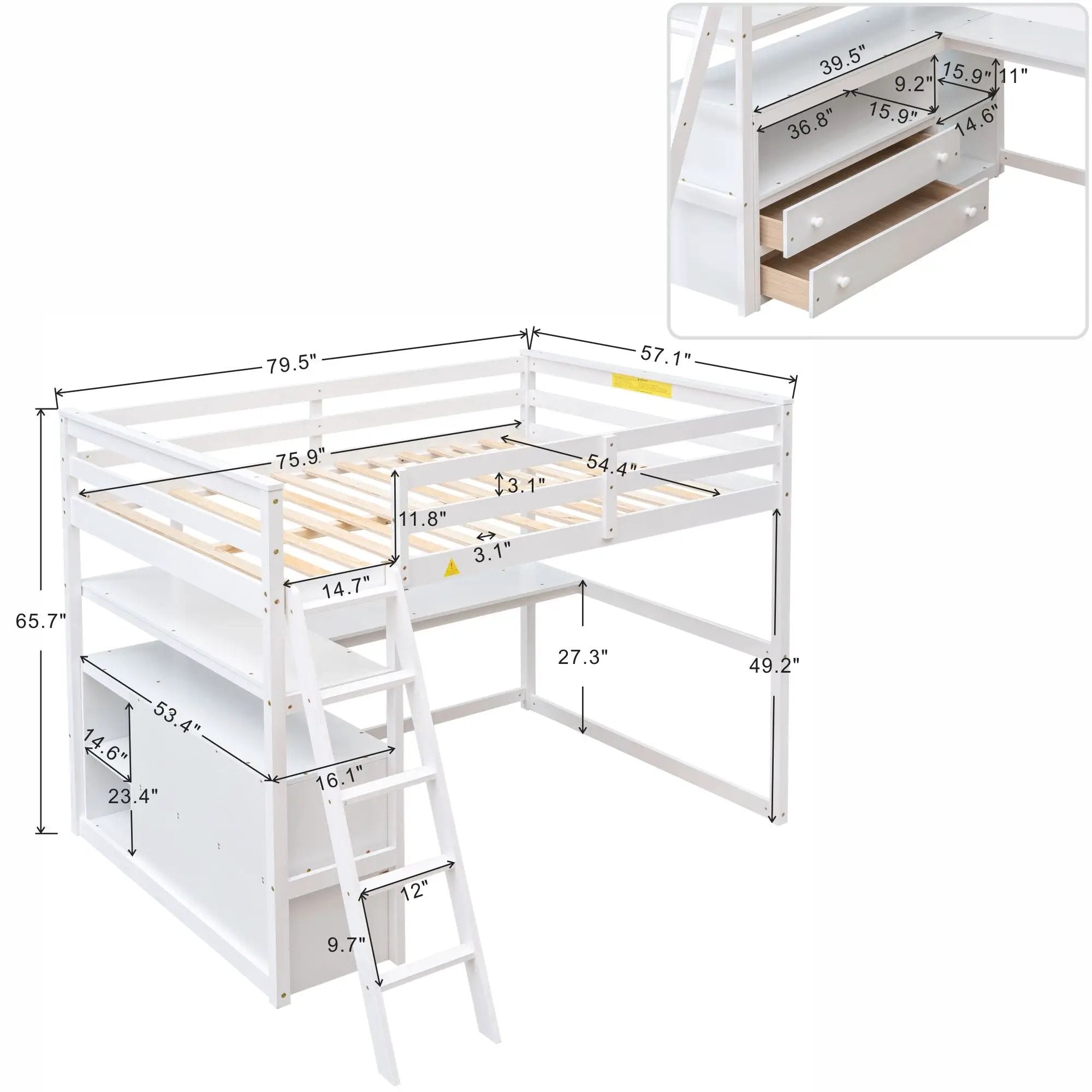 Modern Loft Bed With Built In Desk, Shelves, And 2 Drawers by Unique Piece Furniture