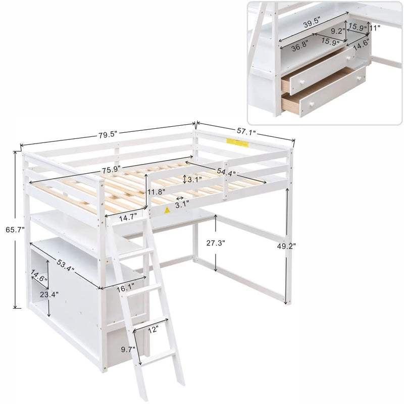 Modern Loft Bed With Built In Desk, Shelves, And 2 Drawers by HouseOfZazla