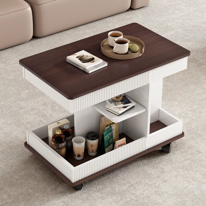 Adjustable End Table With Wheels, 360°Rotating Top And Storage Space by Unique Piece Furniture