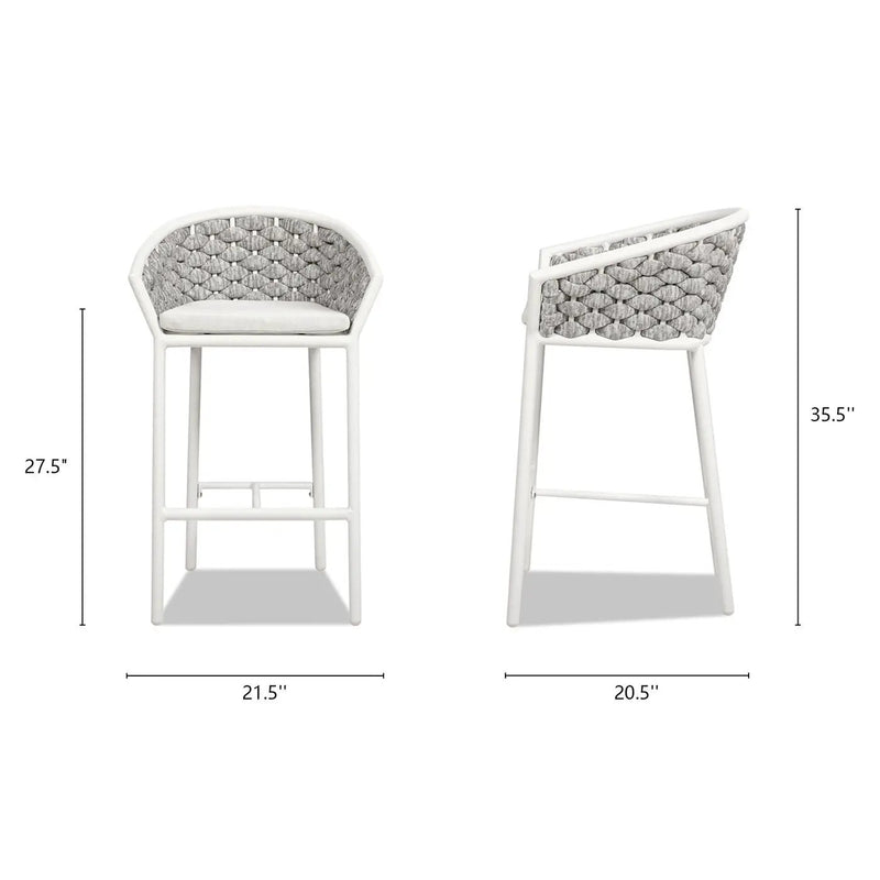 Rowan - Rope Barrel Low Back Patio Counter Stool (Set of 2) - Optic White by HouseOfZazla