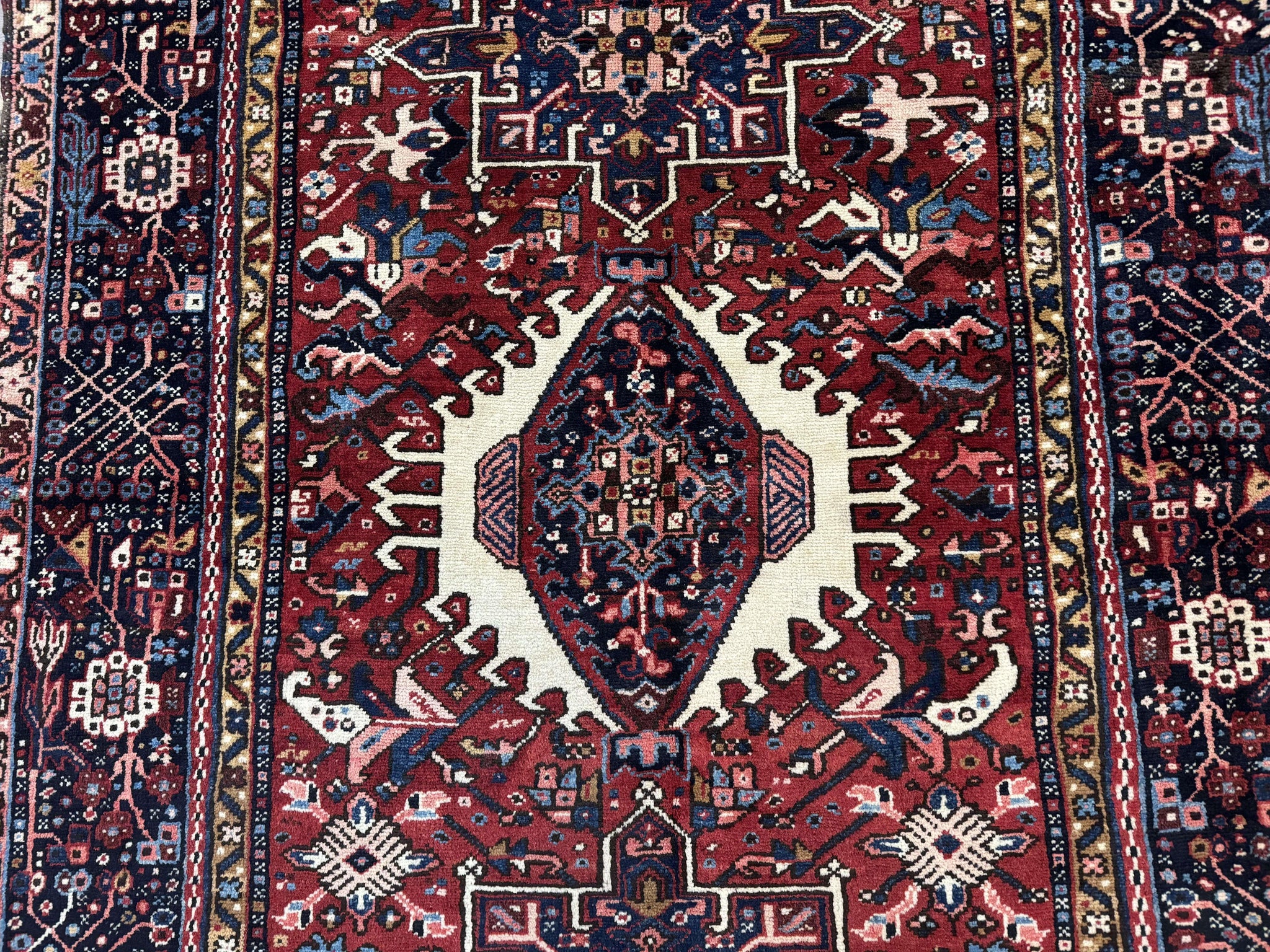 Persian Karajeh Rug 5x6, Antique Heriz Carpet, Geometric, Persian Tribal Rug, Brick Red Navy Blue by Jewel Rugs