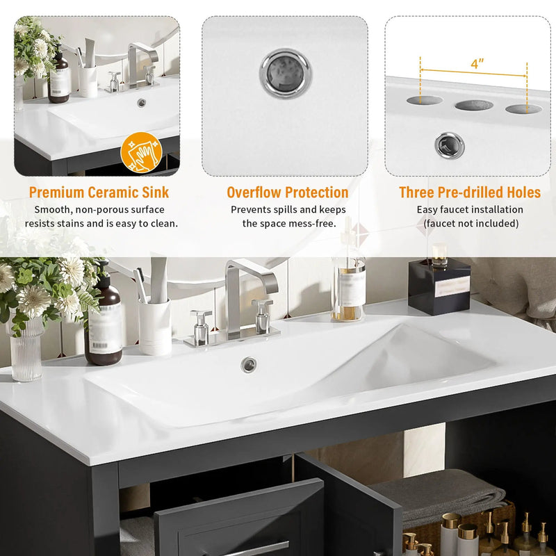 Bathroom Vanity With Sink, Soft Close Doors, Adjustable Shelf & 3 Drawers by HouseOfZazla