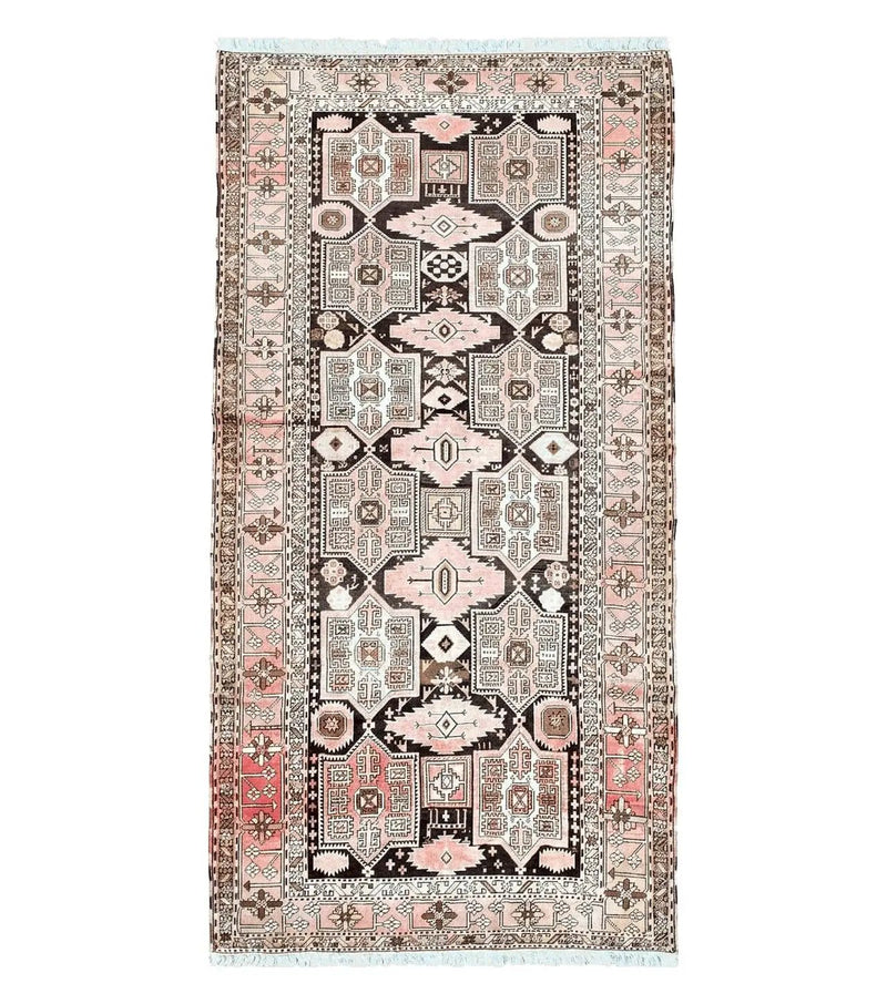 Antique Caucasian Rug 5' 5" x 10' 9", Shirvan Carpet, Wide Oriental Corridor Runner, Quality Handmade Hand-Knotted Wool Rug, Pale Pink Black by Jewel Rugs