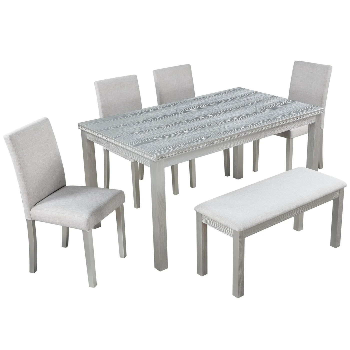 Dining Table Set With Crystal Decoration And Upholstered Chairs by Unique Piece Furniture