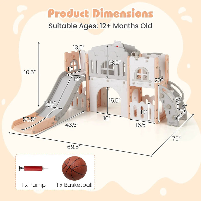 All-in-1 Toddler Slide Playset Playground with Tunnel and Ladder and Basketball by DirectDeals