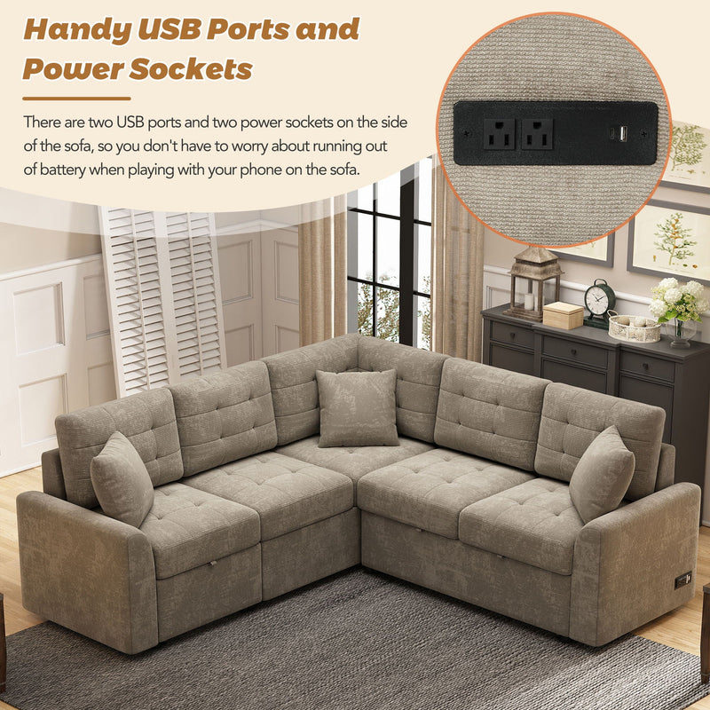 L-Shape Sofa Bed Pull-Out Sleeper Sofa With Wheels, USB Ports, Power Sockets For Living Room by HouseOfZazla