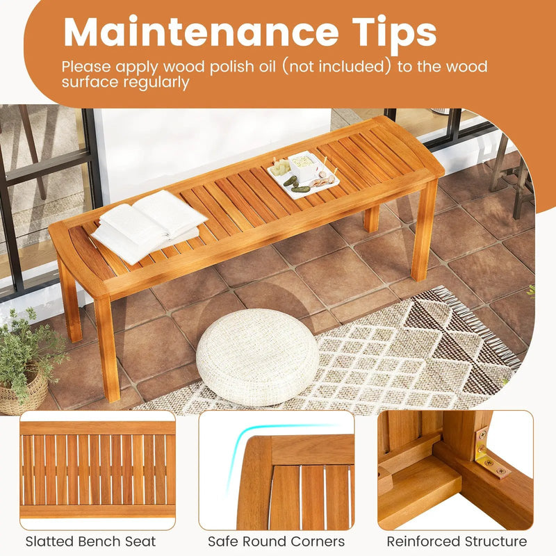 Acacia wood outdoor bench with slatted seat for garden by DirectDeals