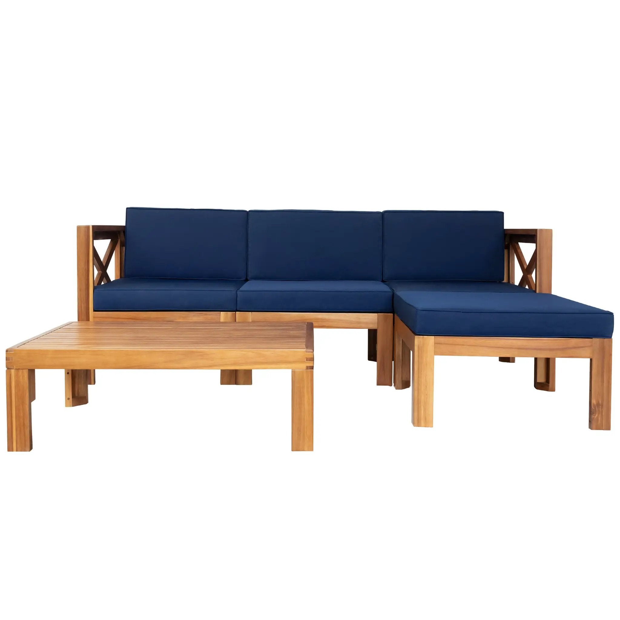 TOPMAX Outdoor 5-Piece Wood Sectional Patio Sofa Set with Blue Cushions by HouseOfZazla