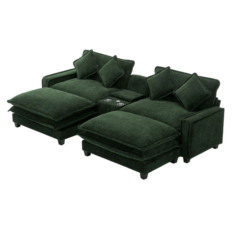 Sectional Sofa Upholstered Sofa With Two Removable Ottoman, Two USB Ports, Two Cup Holders And Large Storage Box For Living Room by HouseOfZazla