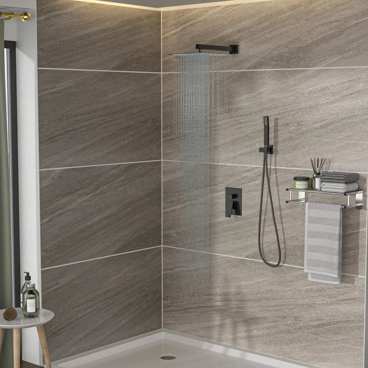 Dual Shower Head System With 12" Wall Mounted Square Rain Shower And Rough In Valve by HouseOfZazla