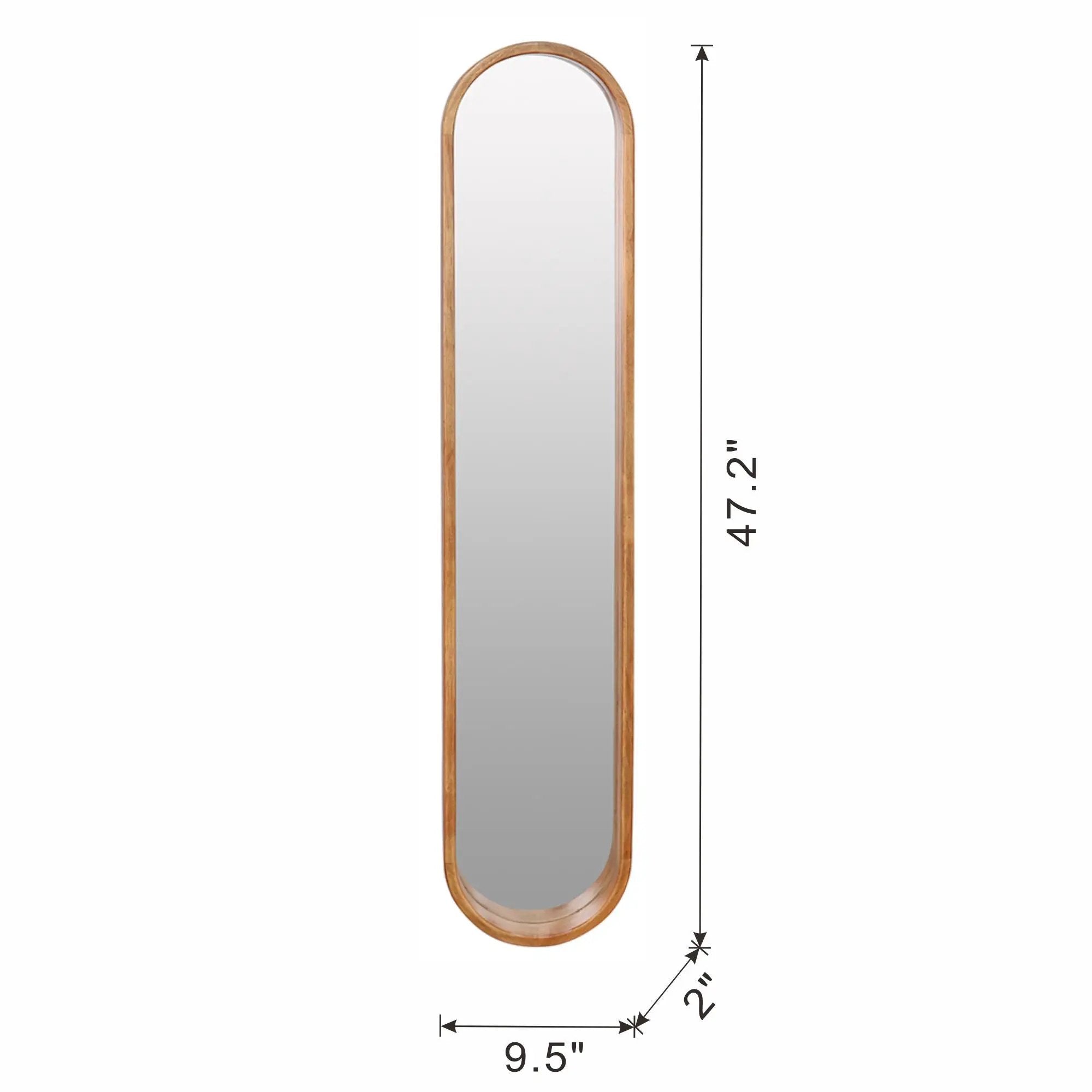 Decorative Rubber Frame Mirror With Elongated Oval Frame - Brown by HouseOfZazla