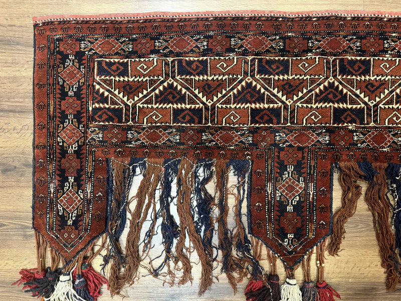 Antique Afghan Beshir Tent Header Textile Rug, Tribal Collectible, Wool by Jewel Rugs