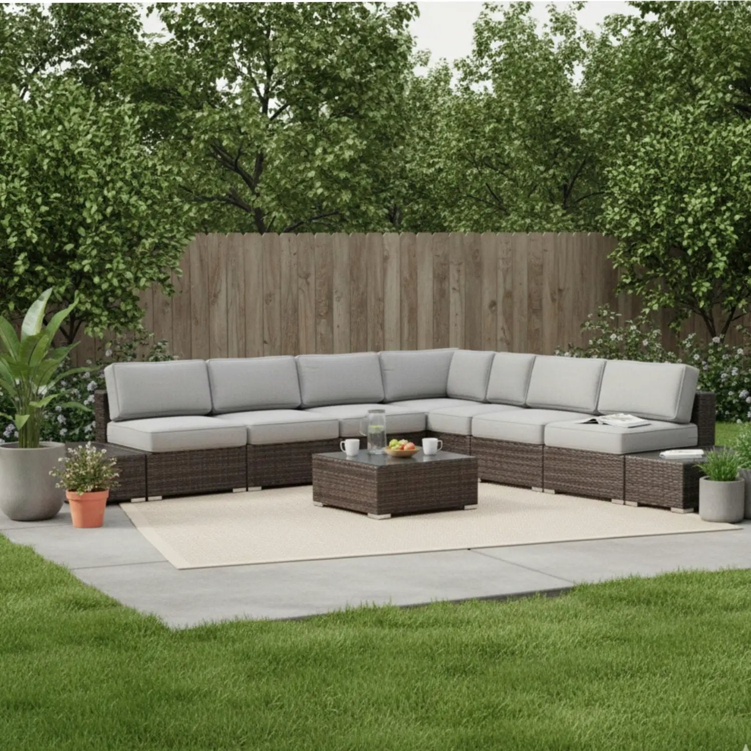 Wicker Sectional Seating Group With Cushions by Unique Piece Furniture