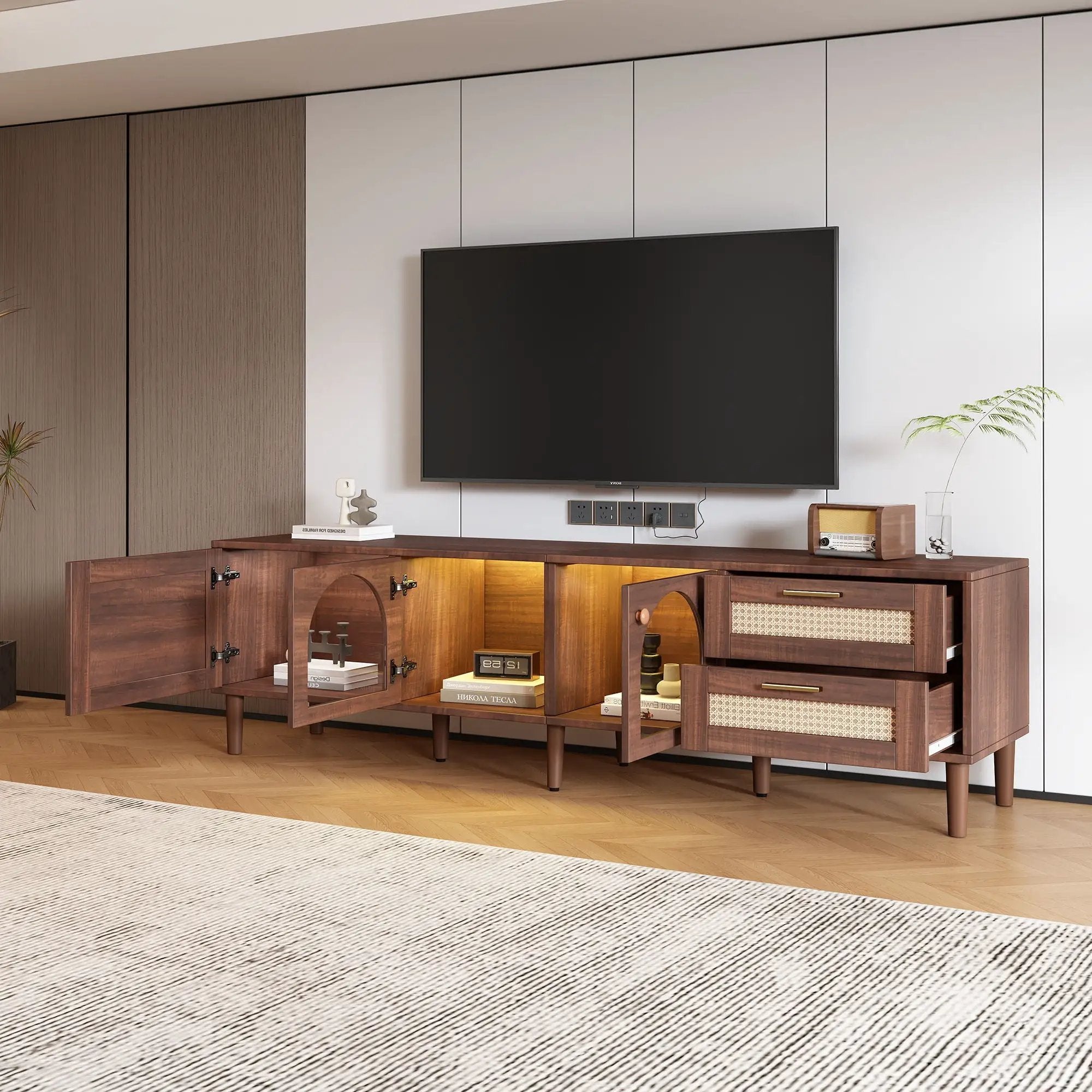 TV Stand With App-Controlled LED Lights, 2 Drawers & Door Storage by Unique Piece Furniture