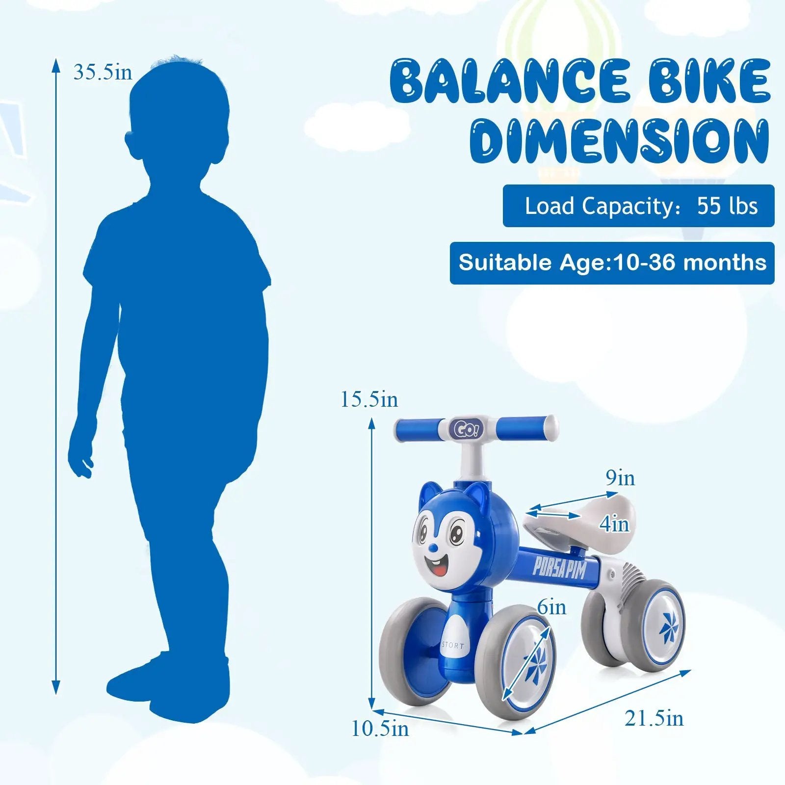 Baby Balance Bike No Pedal Lightweight Infant 4 Wheels Baby Bicycle-Blue by DirectDeals