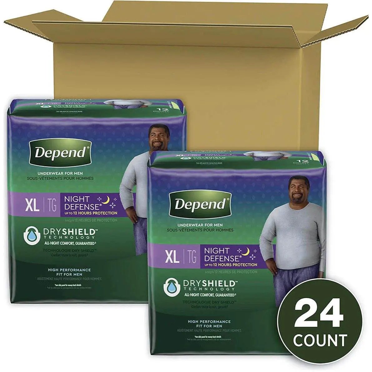 Depend Night Defense Adult Incontinence Underwear for Men, Overnight, Disposable, X-Large, 24 Count (2 Packs of 12) (Packaging May Vary) by Selzalot