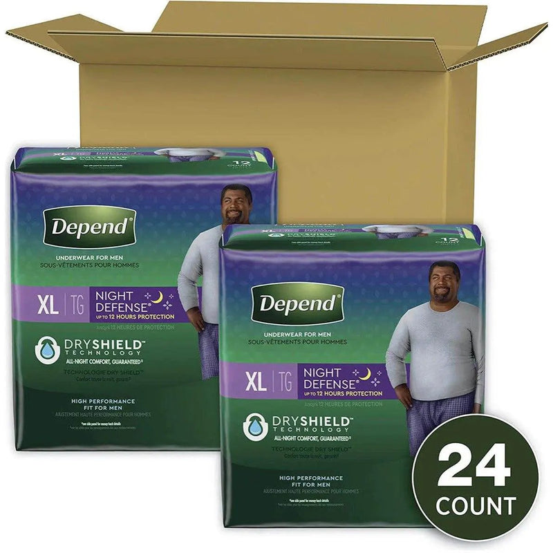 Depend Night Defense Adult Incontinence Underwear for Men, Overnight, Disposable, X-Large, 24 Count (2 Packs of 12) (Packaging May Vary) by Selzalot