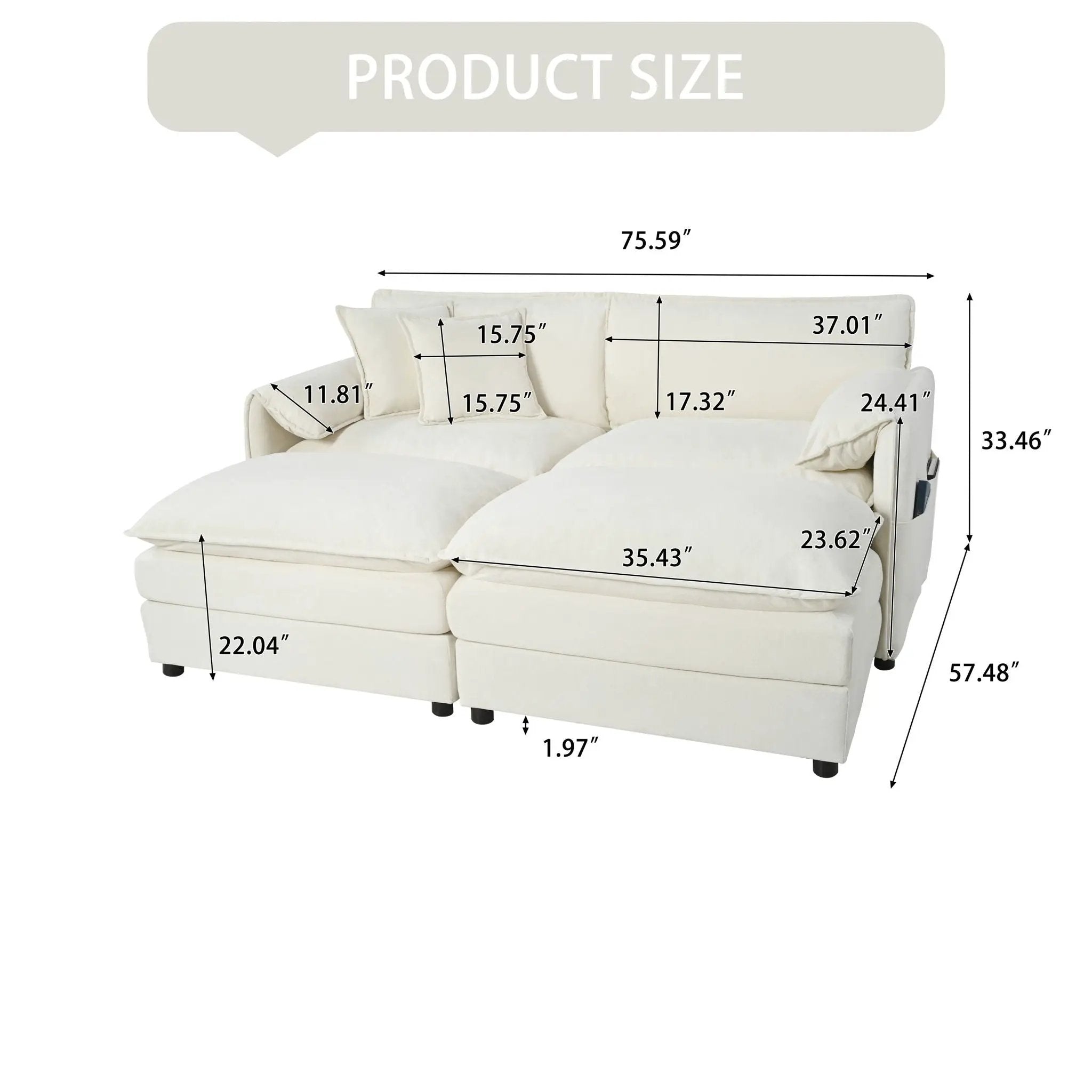 Modern Comfy Deep Seat Modular Sectional Sofa Cloud Couch With Ottoman by HouseOfZazla