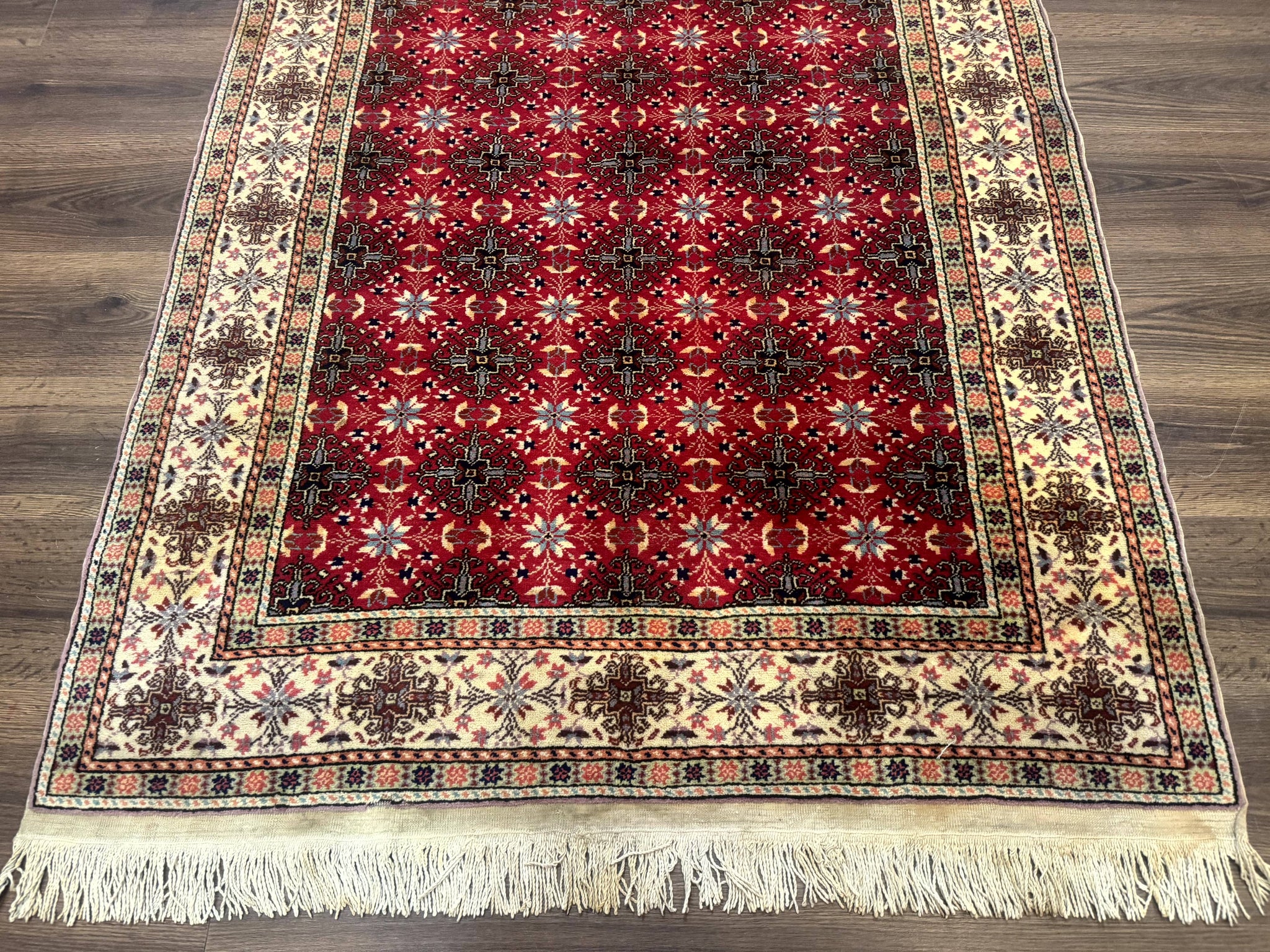Turkish Sivas Rug 4x6, Red and Cream, Allover Design, Handmade Vintage by Jewel Rugs