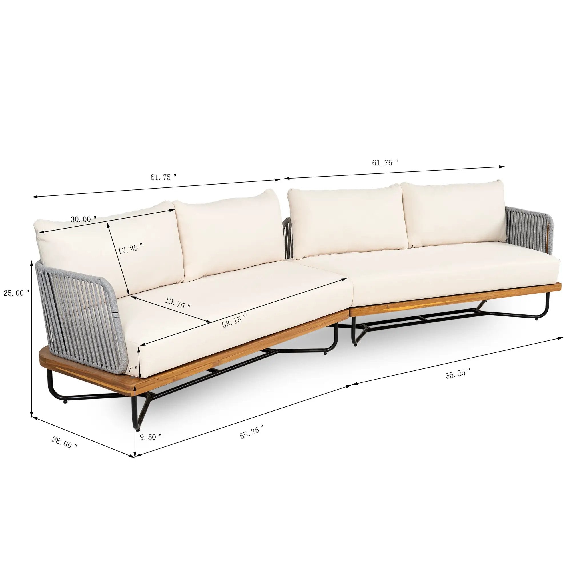 Lucca Outdoor Acacia Wood Rope Woven Sofa Sectional Set by HouseOfZazla