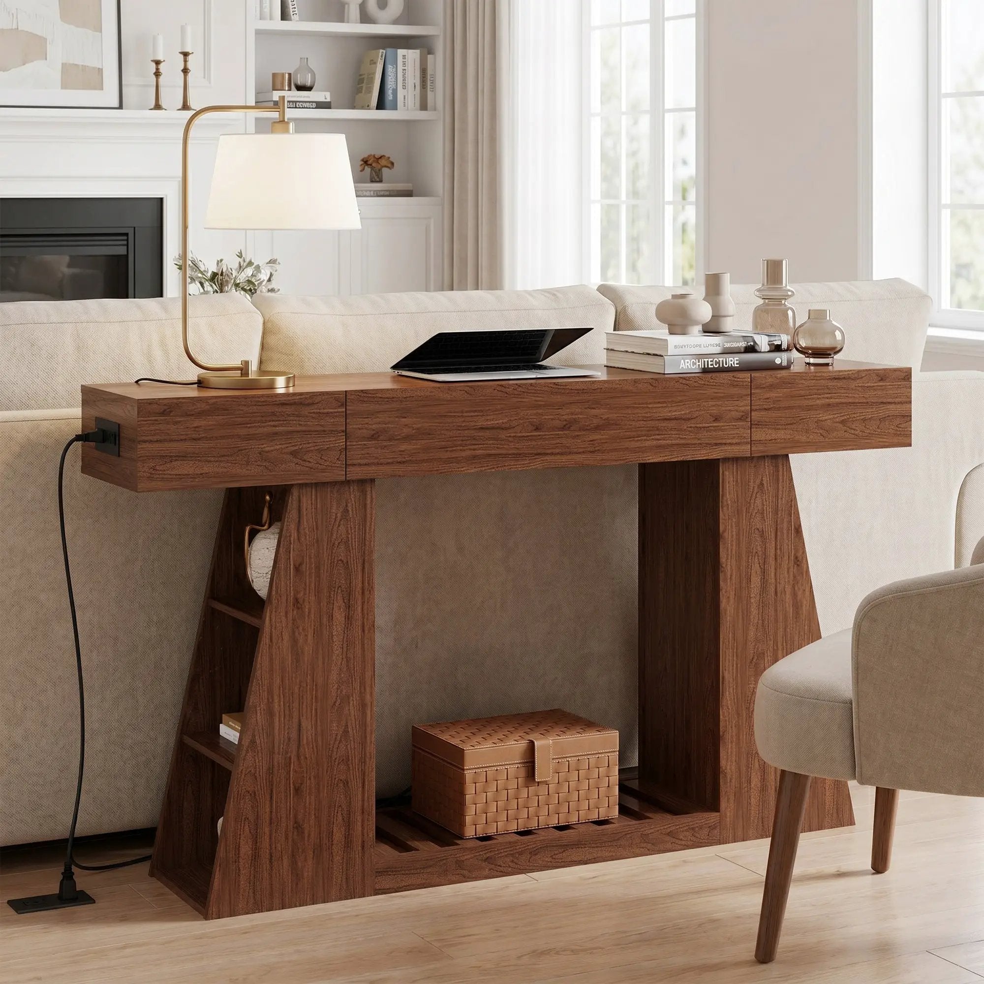 60 Inch Narrow Console Table with Built-in Power Outlet by HouseOfZazla