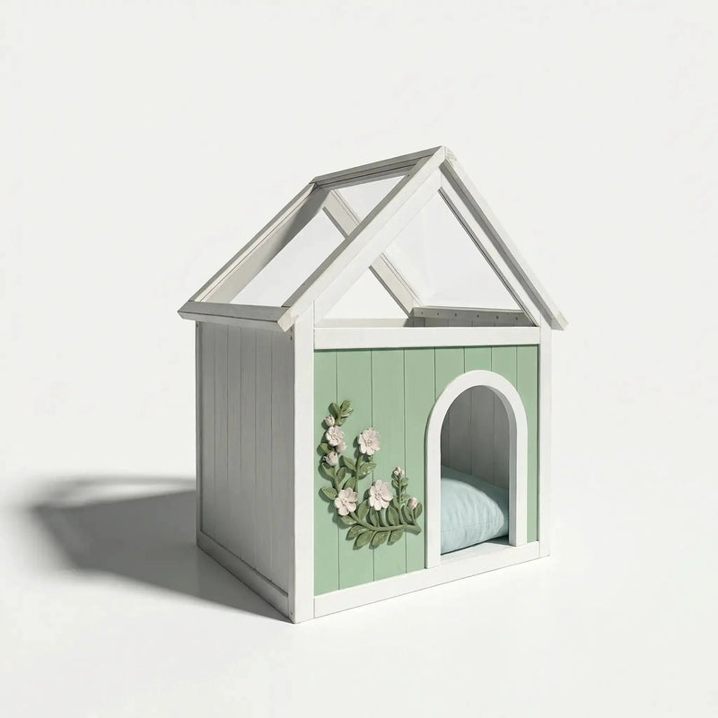 Indoor Cat House With Clear Roof Pet House For Small Cats & Dogs - Mint / White by HouseOfZazla