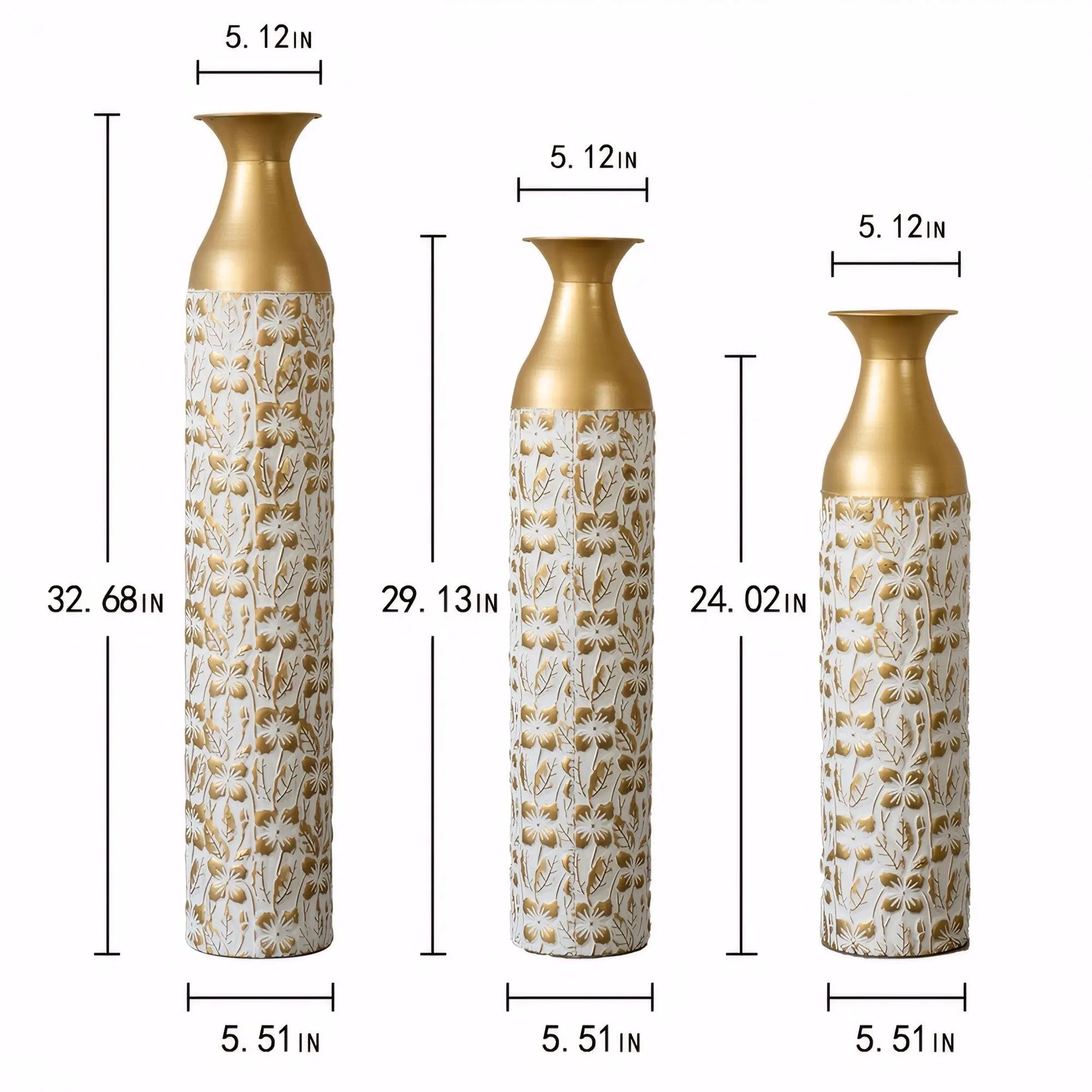 Mother's Day Gift Set Gilded White 3D Relief Flower Metal Vase Set - White / Gold by Unique Piece Furniture